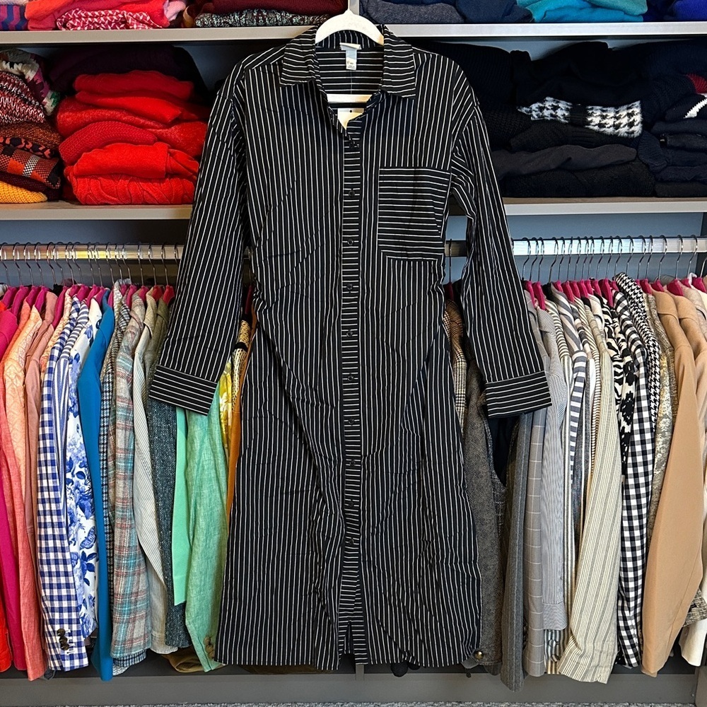 A New Day navy striped long sleeve ruched side waistband shirt dress size XS NWT